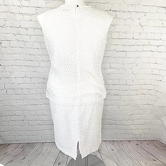 CALVIN KLEIN WHITE EYELET SLEEVELESS TOP AND SKIRT SET - XL / 14 - Picture 6 of 12